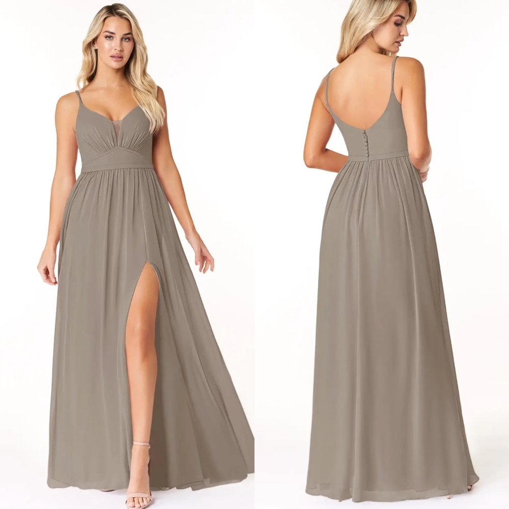 Azazie Taupe Rayna Bridesmaids Full Length Dress Size A12